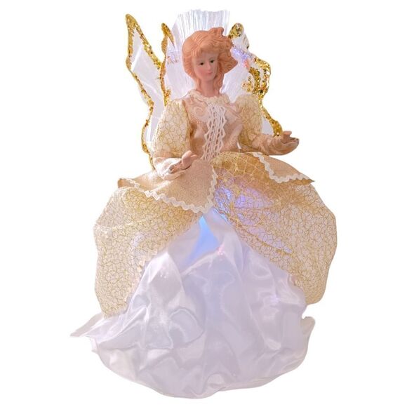 Fiber Optic Angel Tree Topper Gold Table Display Light Up Multi Color Christmas. - Picture 4 of 16